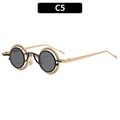 Retro round metal sunglasses C5 with black inner frame and gold outer double layer rims - Gold Black Frame Gray Lens