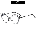 Cat eye glasses frame in matte black metal with unique double-layer hollow design C1 - Black (C1)