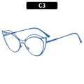 Women's cat eye blue light glasses with hollow blue metal frame in bright C3 finish - Blue (C3)
