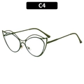 Cat eye metal glasses frames in olive green color C4 variant with cutout top design - Green (C4)