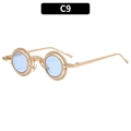 Occhiali da sole steampunk rétro con montatura in metallo dorato e lenti azzurre C9 - Montatura Dorata Lenti Blu