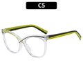 Cat-Eye Blaulichtbrille C5 mit transparentem Rahmen und lindgrün-schwarzen Bügeln - Transparenter Rahmen Mit Schwarz-Grün Gestreiften Bügeln (C5)