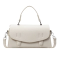 Borsa a mano in pelle crema con motivo litchi, finiture argentate e manico superiore - Bianco Sporco