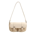 Minimalist cream white crossbody bag with smooth leather texture and metal buckles - White