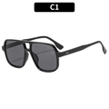 Lunettes de soleil aviateur classiques à double pont avec monture carrée noire et verres gris - Monture Noire Verres Gris