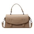 Borsa a tracolla beige chic con trama litchi e finiture in metallo argentato - Cachi