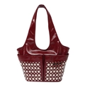 Deep burgundy patent leather handbag with silver stud rivets and dual front pockets - Red