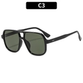 Lunettes de soleil aviateur carrées à double pont avec monture noire brillante et verres foncés - Monture Noire Verres Vert Foncé