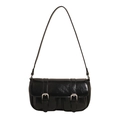Vintage black patent leather crossbody bag with dual metal buckles and shoulder strap - Black