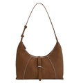 Borsa sottobraccio in pelle litchi marrone con cuciture a contrasto e tracolla regolabile - Marrone Giallastro