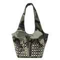 Women's camouflage canvas tote bag with silver studs and spacious shoulder design - Green Camo