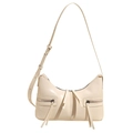 Elegante borsa a tracolla a mezzaluna bianco crema con zip a frange e tracolla - Bianco