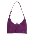Borsa hobo minimalista in camoscio viola con cuciture bianche e fibbie argentate - Viola