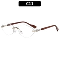 Lunettes de soleil géométriques sans monture avec pont en argent et branches en bois - Monture Argentée Verre Clair (C11)