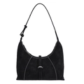 Borsa sottobraccio retrò in pelle scamosciata nera con cuciture bianche e fibbia argento - Nero