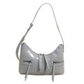 Chic light blue patent leather dumpling shoulder bag with stylish zipper accents - Blue