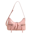Minimalist light pink patent leather shoulder bag with adjustable strap and zip detail - Pink