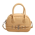 Creamy beige Boston bag with decorative twin straps and silver metal buckles - Yellow