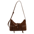 Borsa a gnocco marrone minimalista in pelle lucida con doppie tasche frontali zip - Borgogna