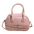 Pink minimalist crossbody bag with decorative buckle straps and top handle in PU leather - Pink