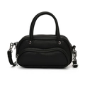 Mini sac noir chic à motif litchi avec ferrures argentées et bandoulière - Noir