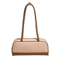 Borsa sottobraccio retrò in tela beige e pelle marrone con doppi manici lunghi - Marrone