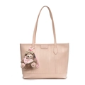 Rosa weiche Leder Handtasche mit Plueschbaer Schluesselanhaenger, grosse Freizeittasche. - Mit Anhänger / Rosa