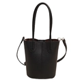 Minimalist black lychee texture bucket bag with long handles and slender strap - Black