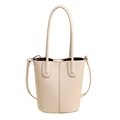 Off-white pebble grain leather bucket bag with long handles and detachable strap - White