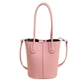 Pink lychee grain leather bucket bag with top handle and crossbody strap - Pink