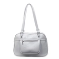Bolso de hombro minimalista de cuero PU azul claro con bolsillo de cremallera sobre fondo blanco - Azul