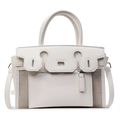 White canvas PU leather crossbody bag, stylish top handle satchel for women daily commute. - Beige