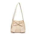 Creamy white woven straw tote bag with a large decorative bow and slim shoulder straps - Off White