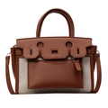 Retro color-block canvas tote shoulder bag for women daily commute casual handbag - Brown