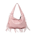 Chic pink faux leather tote bag featuring stylish bicolor tassels and sweet bow detail - Pink