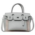 Grey canvas leather colorblock handbag casual tote shoulder bag for women daily commute - Bean Green
