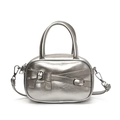 Metallic silver bowling bag with dual handles and crossbody strap in Korean style - Silver