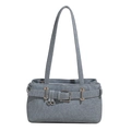 Vintage schoudertas van blauwe denim met decoratieve riemgesp en zilveren details - Lichtblauw