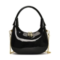Glänzende schwarze Halbmond-Handtasche mit goldenen Kugelreißverschlüssen und Kette - Schwarz