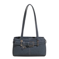Retro denim schoudertas in donkerblauw met riemgesp en goudkleurige details - Donkerblauw
