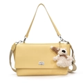 Minimalist yellow lychee leather tote bag with dual straps and cute plush bear charm - Yellow Large (With Westie Charm)