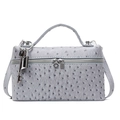 Elegant ostrich texture box bag in light grey purple with metallic padlock and key detail - Blue