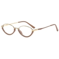 Occhiali cat-eye semi-aperti retrò con montatura in metallo oro e accenti in acetato - Cachi