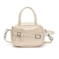 Creamy white bowling style crossbody bag with buckle cross decorative strap detail - White