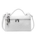 White ostrich texture crossbody bag with silver hardware and lock charm detail - With Pendant / Off White