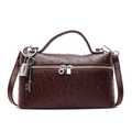 Dark brown ostrich texture top handle bag with gold lock and detachable strap - Coffee