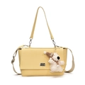 Pale yellow leather crossbody bag with silver twist lock and plush bear charm accent - Yellow Small (With Westie Charm)