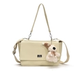 Chic beige pebble leather tote bag with silver twist lock and cute bear charm - White Small (With Westie Charm)