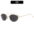 Retro ovale zonnebril met gouden metalen montuur en donkergrijze glazen in kleur C2 - Gouden Frame Grijze Lens
