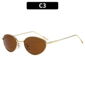 Retro gouden metalen ovale zonnebril met bruine glazen, minimalistische C3-variant - Gouden Frame Thee Lens